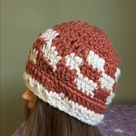 Crochet knit medium checkered beanie soft acrylic yarn new extremely warm - Picture 3 of 6